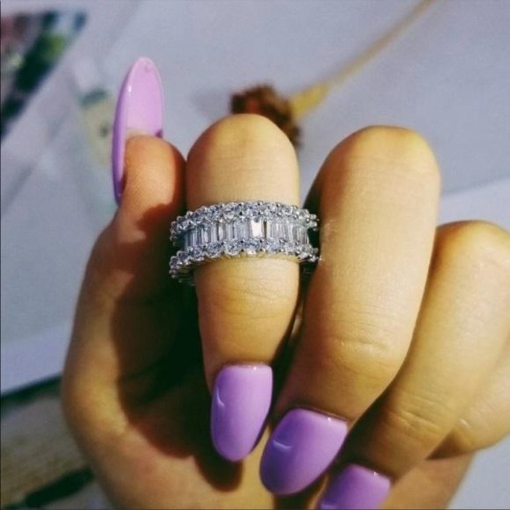 NEW S925 BAGUETTE DIAMOND ETERNITY RING, CUTE RING, SHINY RING. - Picture 3 of 7